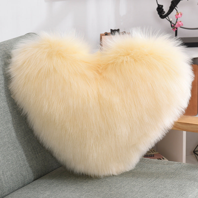 Throw Pillows Heart Shape Long Plush  Fluffy Shaggy Cushion Cover Sofa Cushions Decorative Pillow Covers Pillowcase White