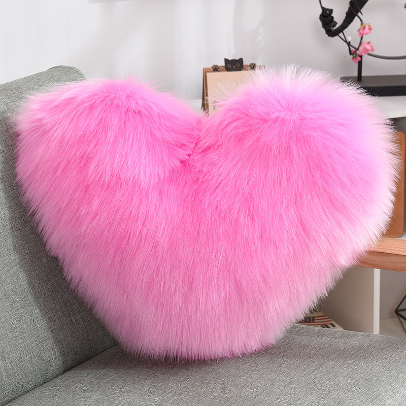 Throw Pillows Heart Shape Long Plush  Fluffy Shaggy Cushion Cover Sofa Cushions Decorative Pillow Covers Pillowcase White