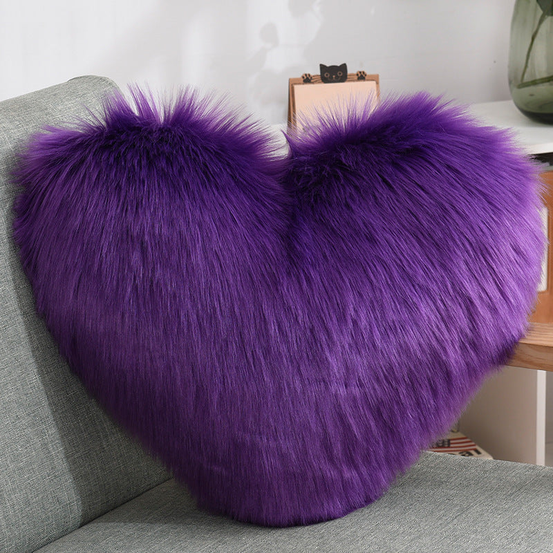 Throw Pillows Heart Shape Long Plush  Fluffy Shaggy Cushion Cover Sofa Cushions Decorative Pillow Covers Pillowcase White