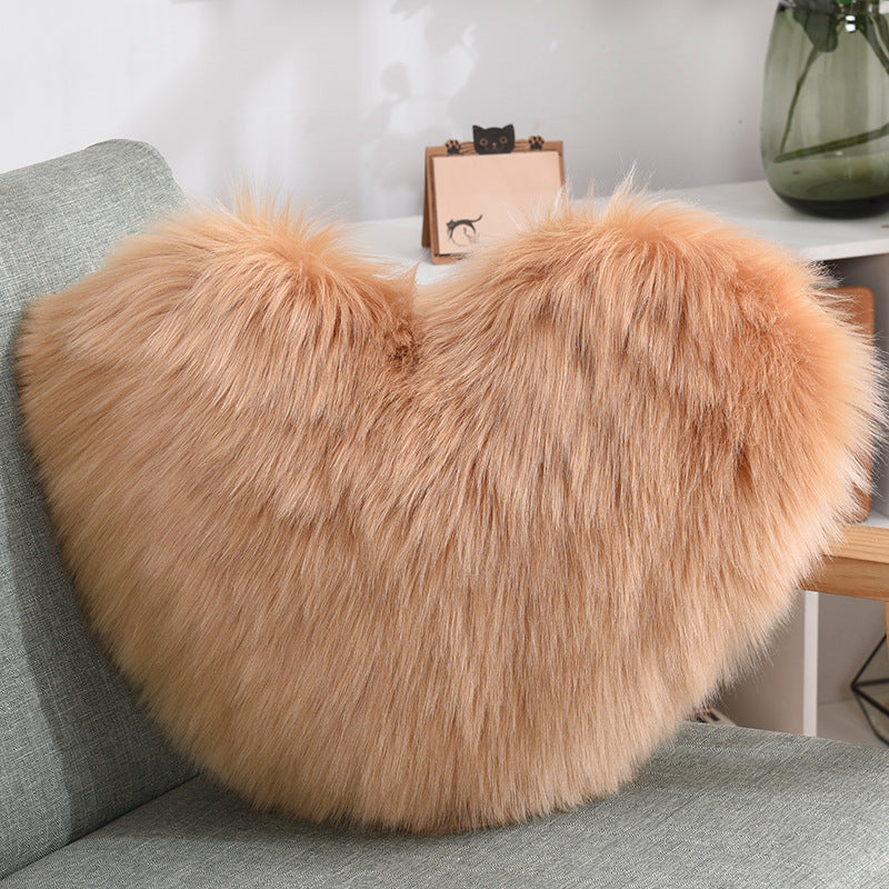 Throw Pillows Heart Shape Long Plush  Fluffy Shaggy Cushion Cover Sofa Cushions Decorative Pillow Covers Pillowcase White