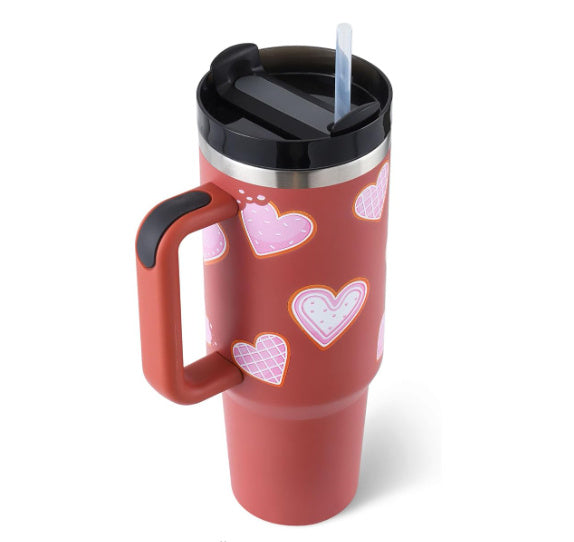 40 Oz Tumbler With Handle Straw Insulated, Stainless Steel Spill Proof Vacuum Coffee Cup Tumbler With Lid Tapered Mug Gifts For Valentine Lover Suitable For Car Gym Office Travel