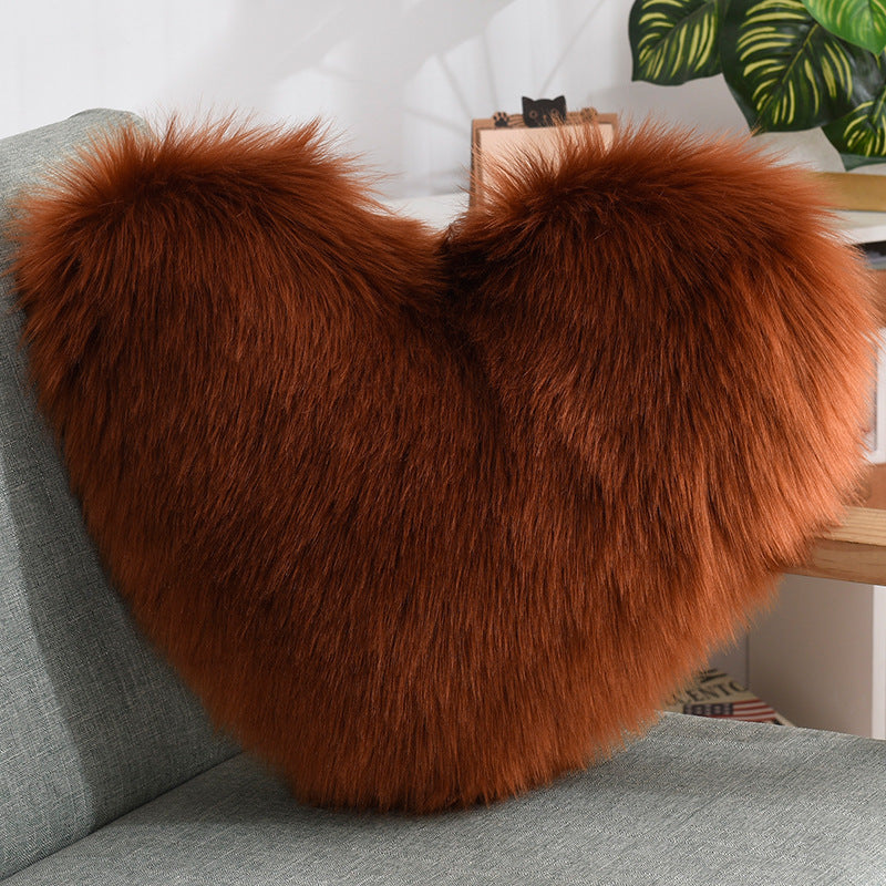 Throw Pillows Heart Shape Long Plush  Fluffy Shaggy Cushion Cover Sofa Cushions Decorative Pillow Covers Pillowcase White