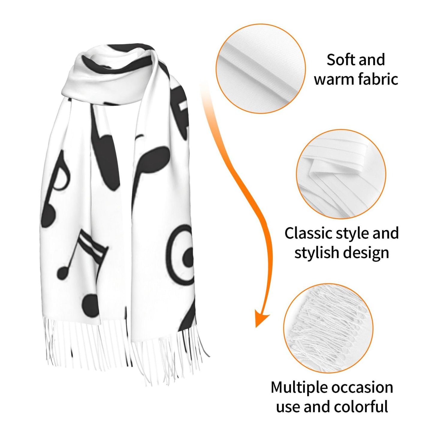 Lightweight Scarves Retro Piano Keys Music Fashion Scarf for Women Warm Soft Winter