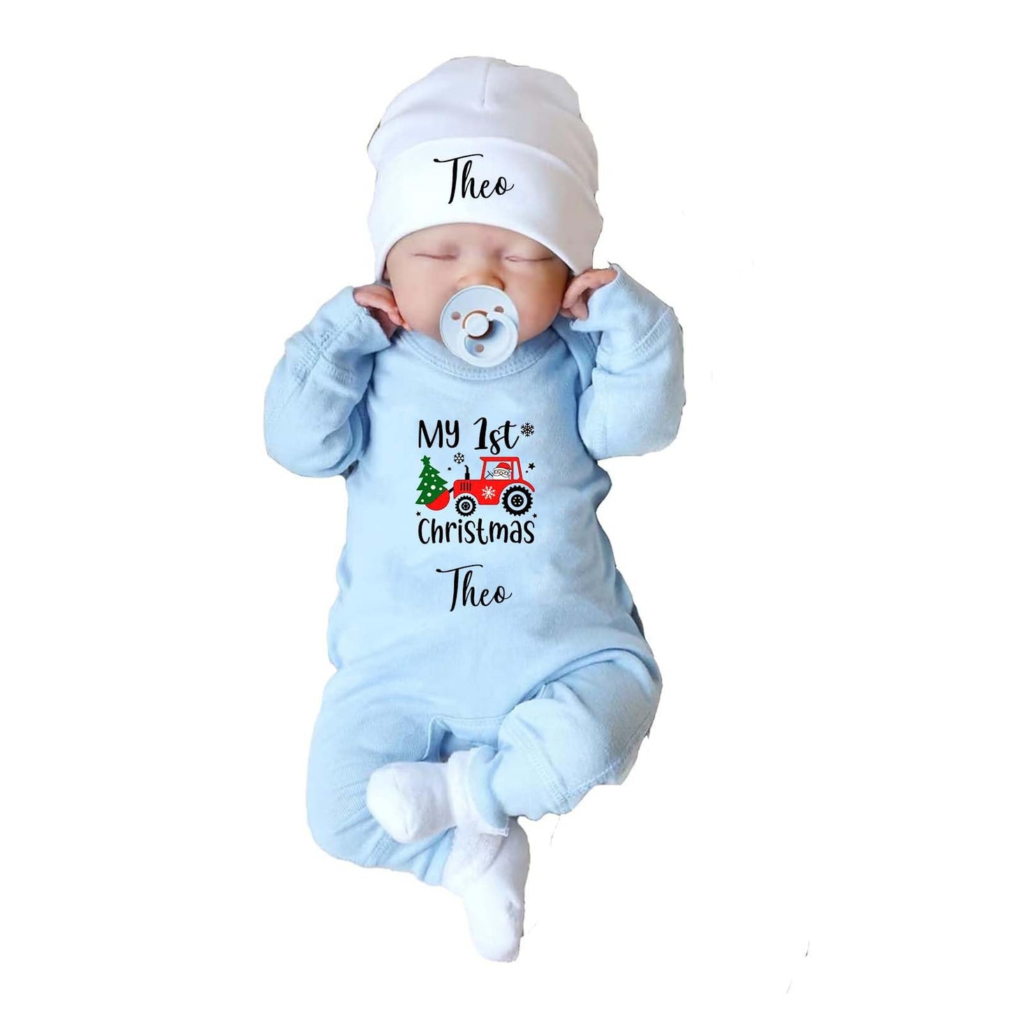 Custom Personalized Newborn Baby Coming Home Outfit with Monogrammed Sleeper, Custom Embroidered Romper and Hat Set for Baby Girl and Boy - Perfect Baby Shower Gift (Style 1)