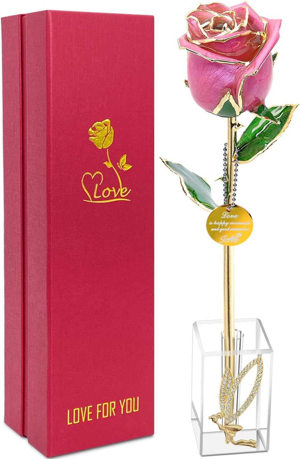 24k Gold Rose Valentines Day Gifts for Her Women,Real Rose Dipped 24K Gold,Best Gifts for Valentines Day Christmas Birthday Anniversary for Women,Mom,Grandma(Red,Crystal Stand)