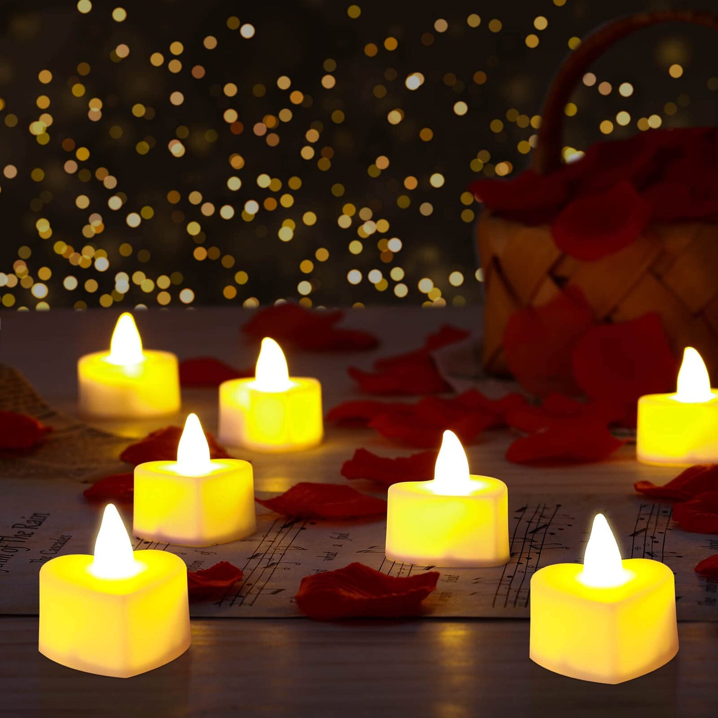 cridoz 2000 Pieces Artificial Rose Petals with 24 Pieces LED Tea Lights Candles, Romantic Decorations Special Night Set for Valentine's Day, Wedding Anniversary or Table Décor