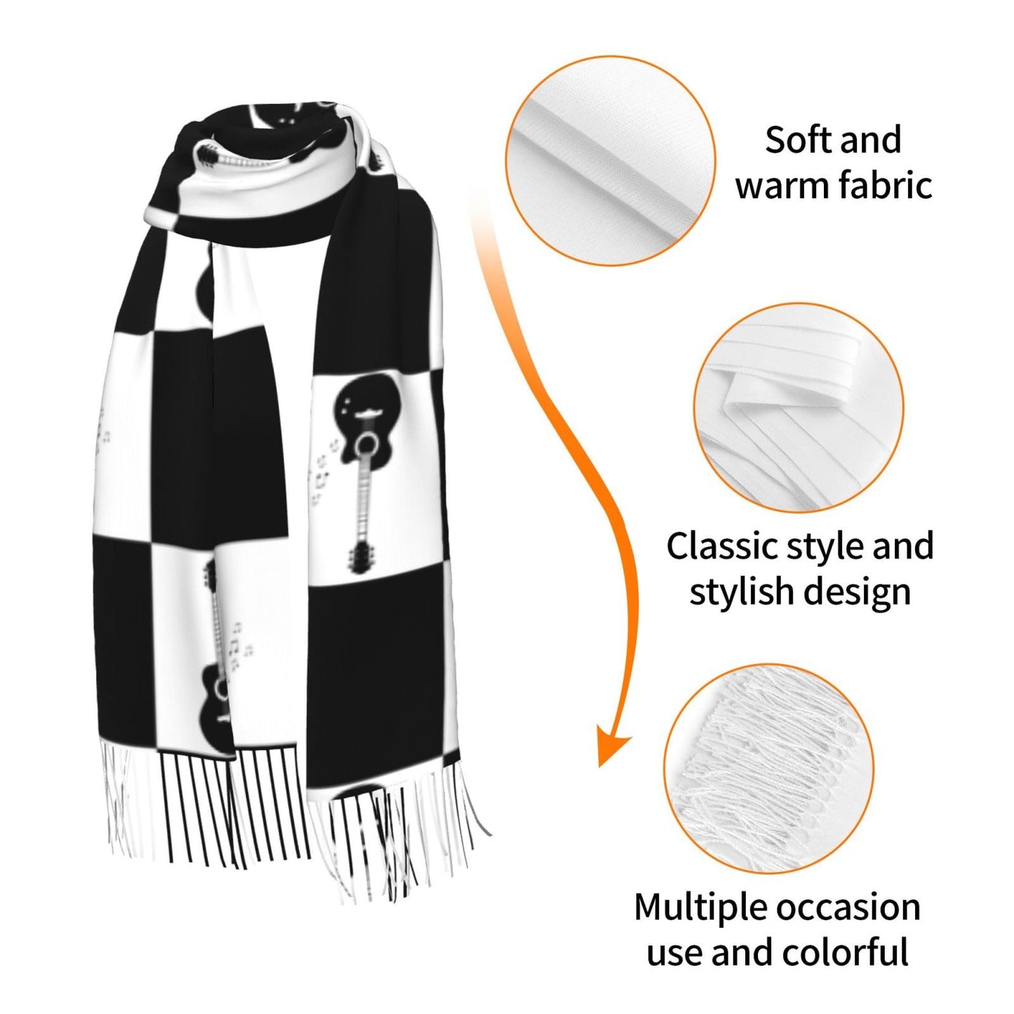 Lightweight Scarves Retro Piano Keys Music Fashion Scarf for Women Warm Soft Winter