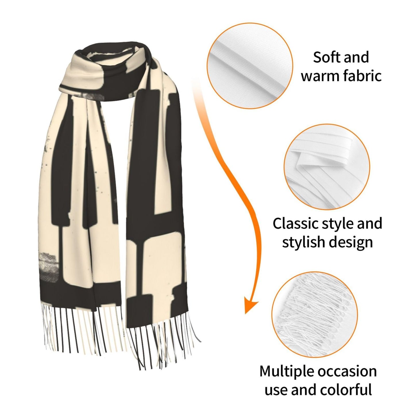 Lightweight Scarves Retro Piano Keys Music Fashion Scarf for Women Warm Soft Winter