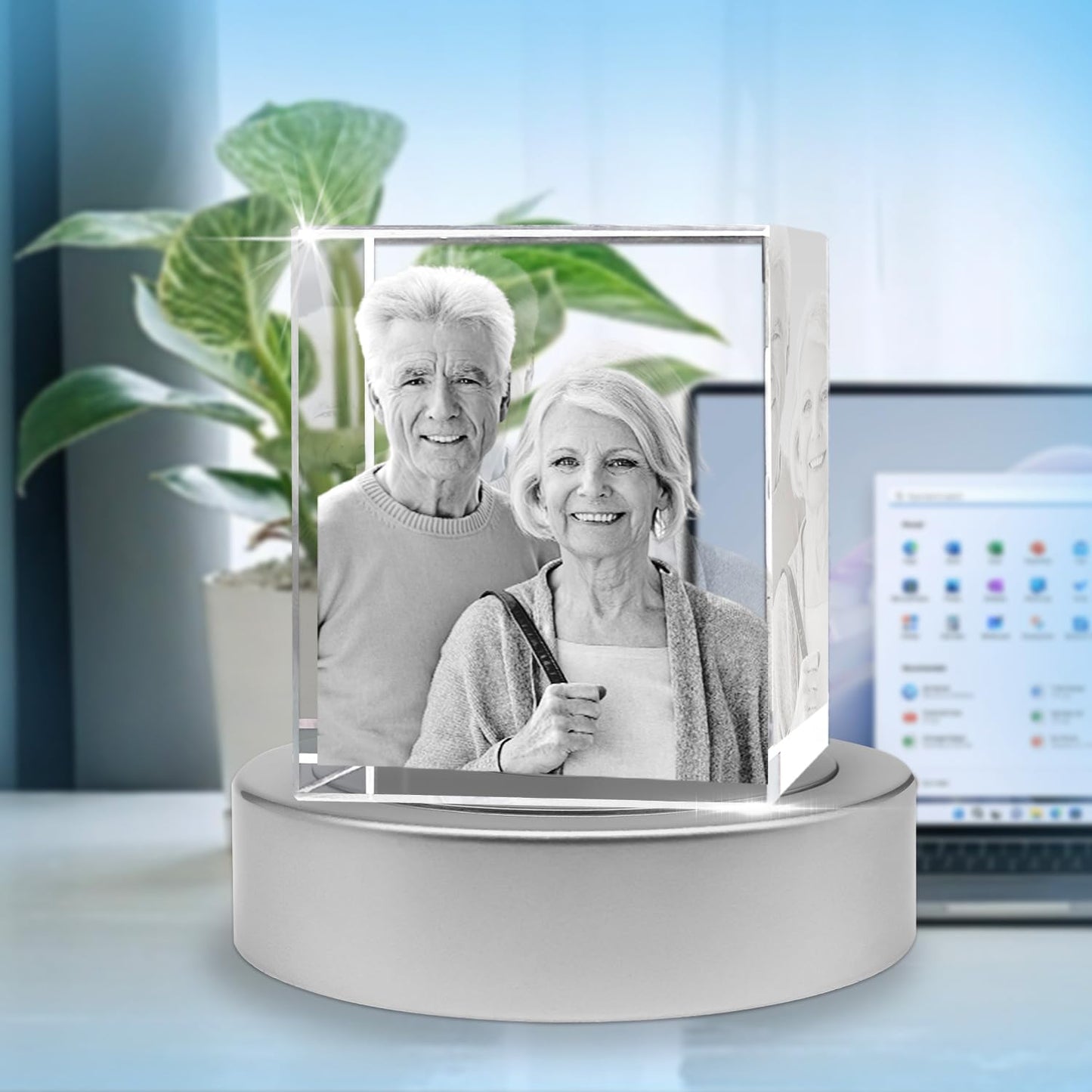 3D Crystal Photo with LED Light Base, Personalized Gifts with Your Own Photo, Laser Engraving 3D Pictures and Customized Text, Small