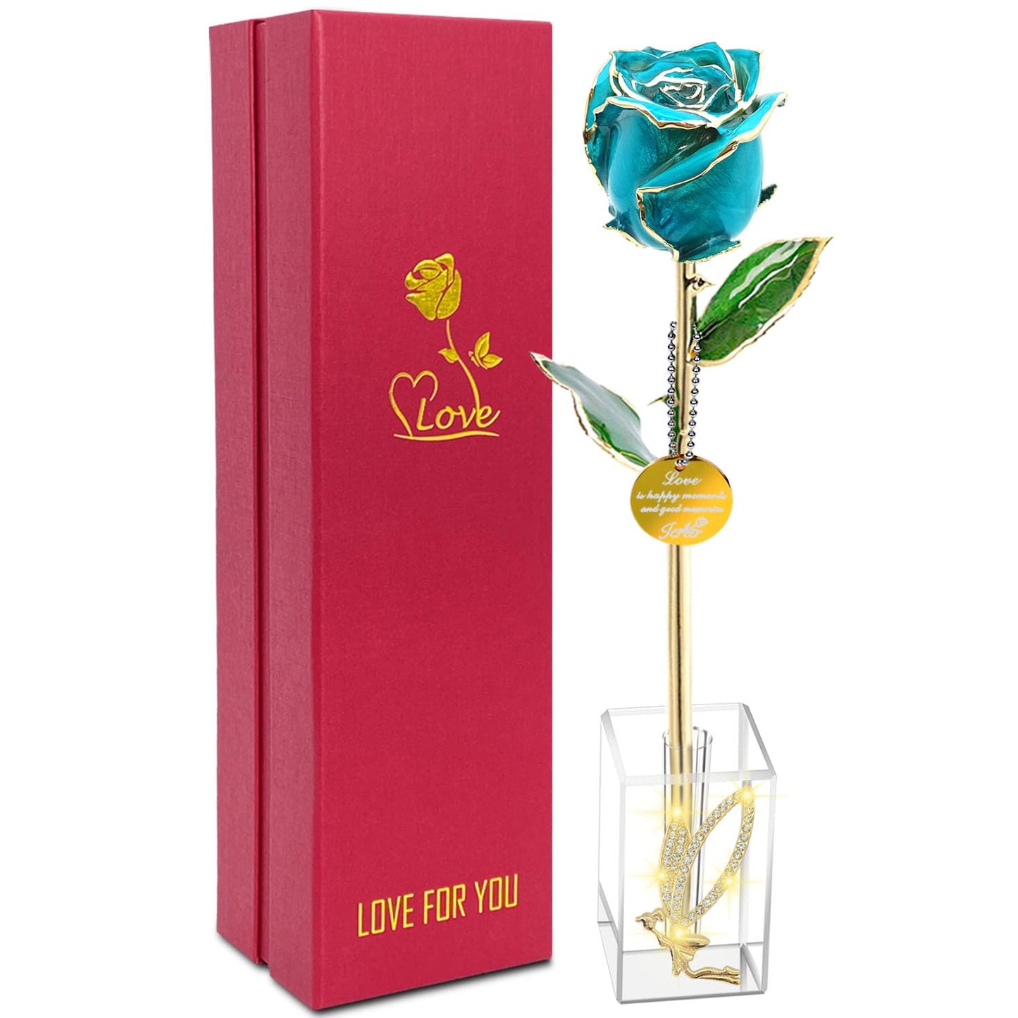 24k Gold Rose Valentines Day Gifts for Her Women,Real Rose Dipped 24K Gold,Best Gifts for Valentines Day Christmas Birthday Anniversary for Women,Mom,Grandma(Red,Crystal Stand)