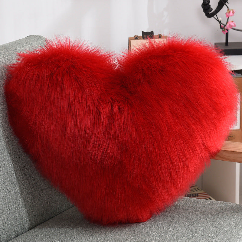 Throw Pillows Heart Shape Long Plush  Fluffy Shaggy Cushion Cover Sofa Cushions Decorative Pillow Covers Pillowcase White