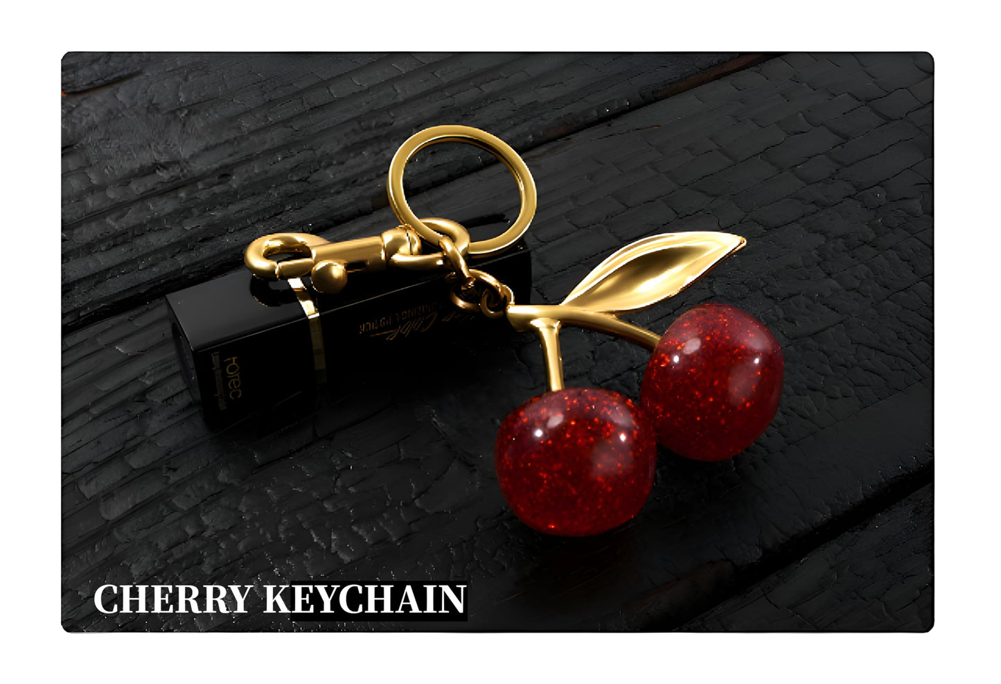 Luxurious 18K Gold Plated Cherry Bag Charm , Cherry Keychain Accessory Purse Charm