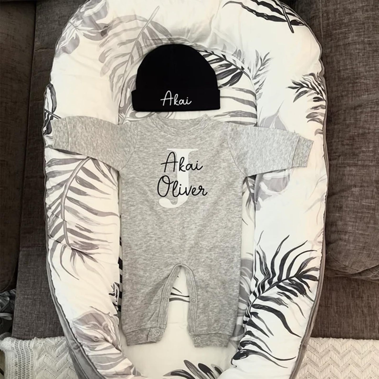 Custom Personalized Newborn Baby Coming Home Outfit with Monogrammed Sleeper, Custom Embroidered Romper and Hat Set for Baby Girl and Boy - Perfect Baby Shower Gift (Style 1)