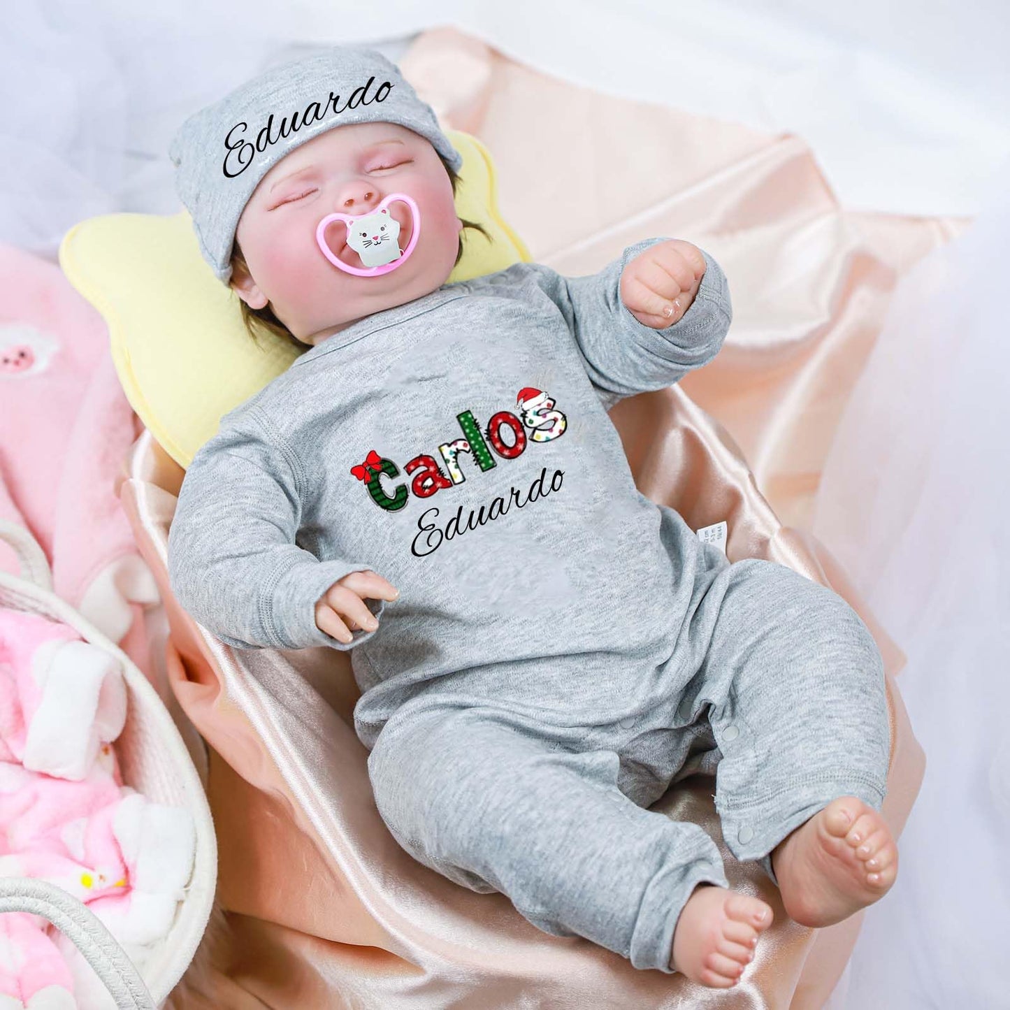 Custom Personalized Newborn Baby Coming Home Outfit with Monogrammed Sleeper, Custom Embroidered Romper and Hat Set for Baby Girl and Boy - Perfect Baby Shower Gift (Style 1)