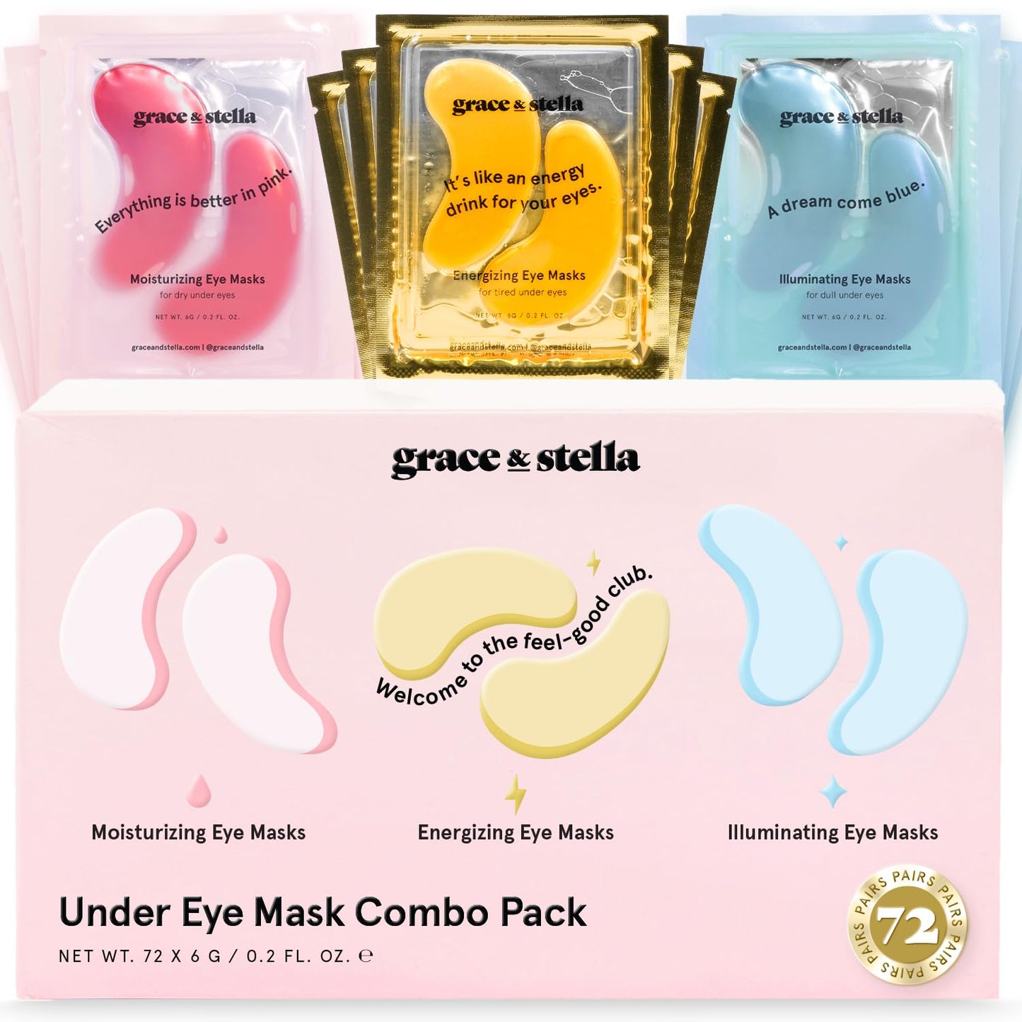 grace & stella Award Winning Under Eye Mask - Valentines Gifts - Gifts for Mom - Reduce Dark Circles, Puffy Eyes, Undereye Bags, Wrinkles - Under Eye Patches - Vegan Self Care (24 Pairs, Pink)