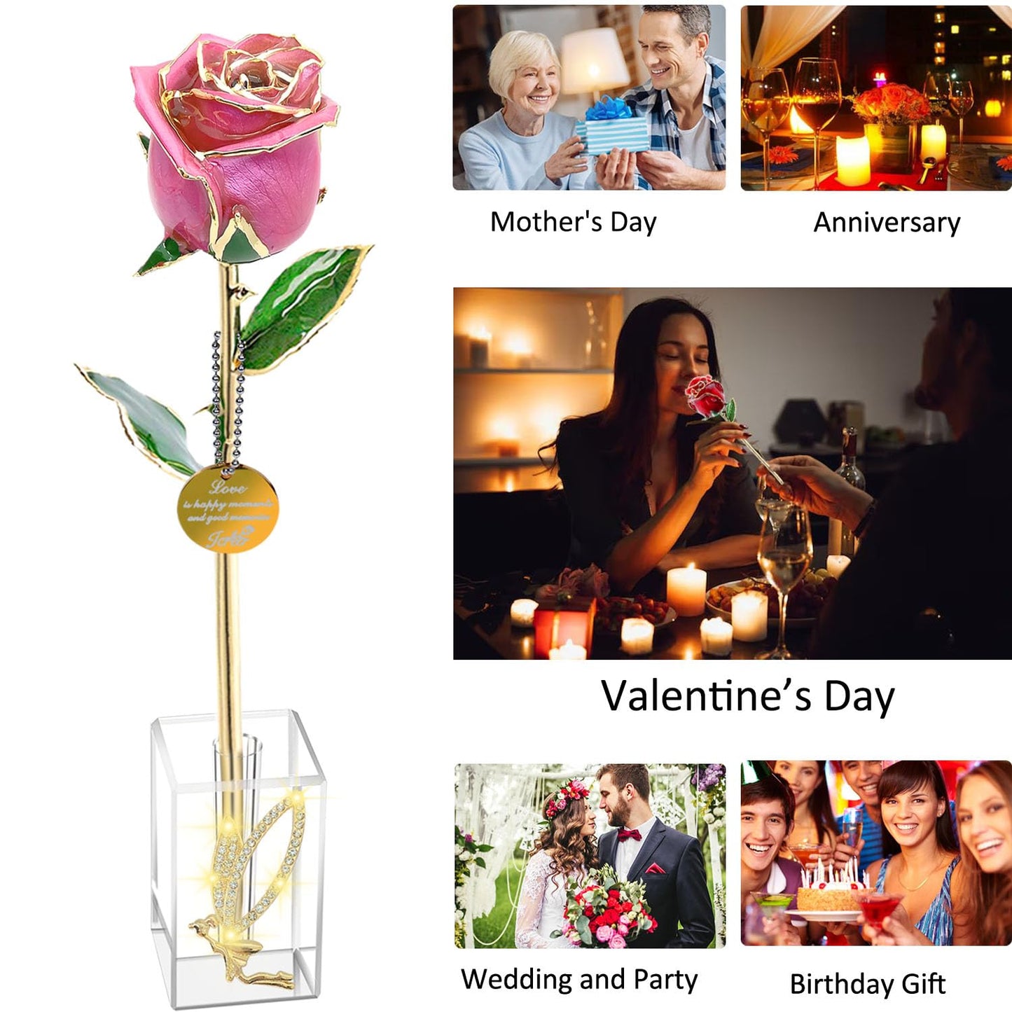 24k Gold Rose Valentines Day Gifts for Her Women,Real Rose Dipped 24K Gold,Best Gifts for Valentines Day Christmas Birthday Anniversary for Women,Mom,Grandma(Red,Crystal Stand)