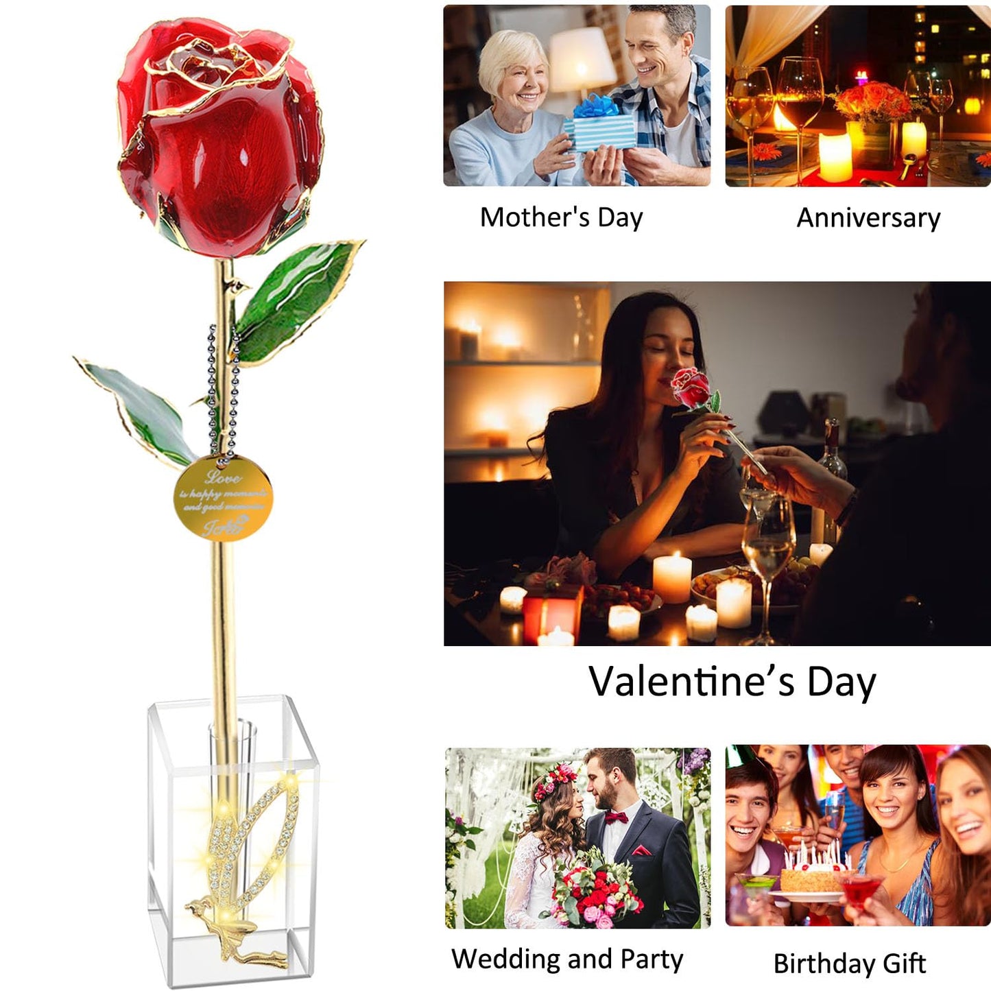 24k Gold Rose Valentines Day Gifts for Her Women,Real Rose Dipped 24K Gold,Best Gifts for Valentines Day Christmas Birthday Anniversary for Women,Mom,Grandma(Red,Crystal Stand)