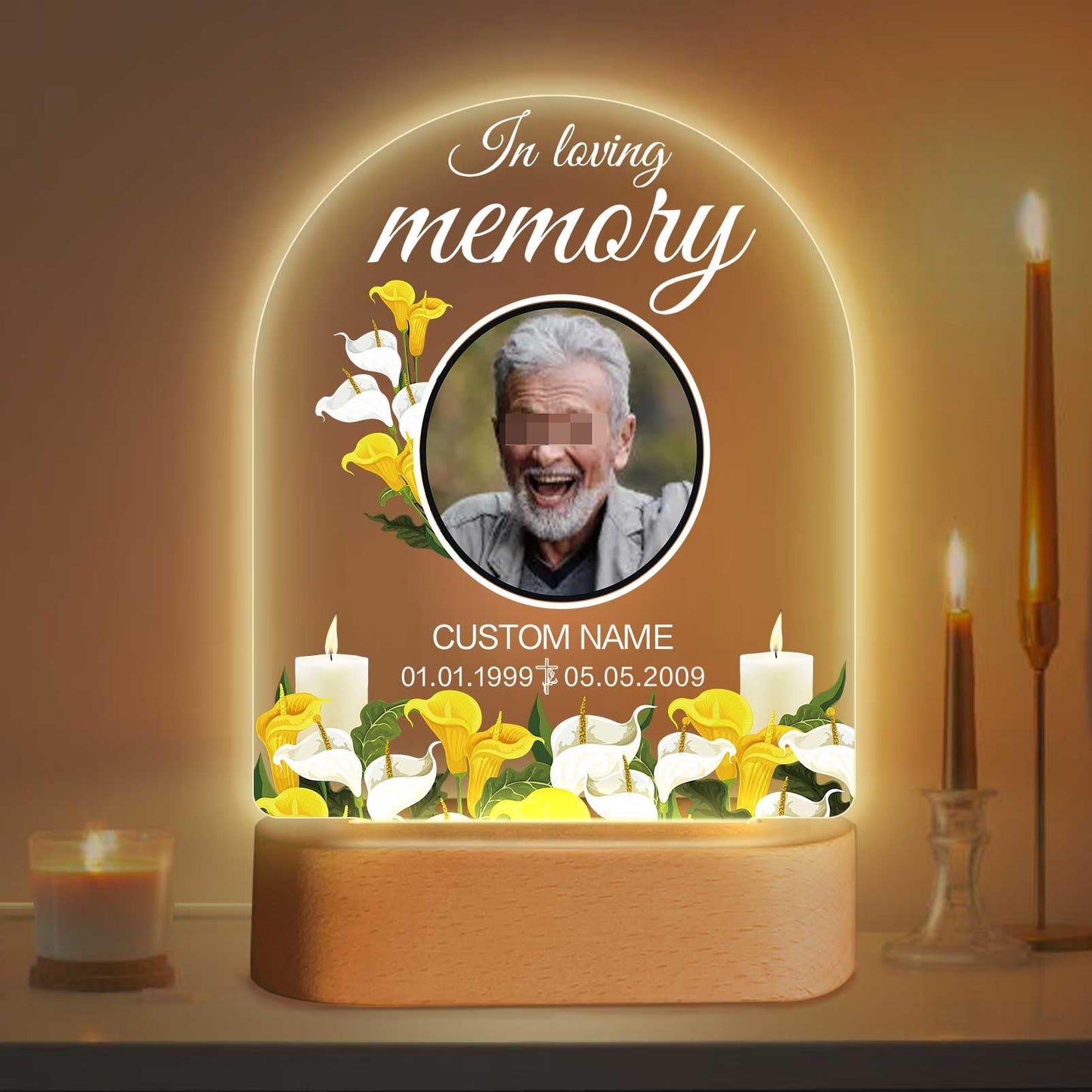 Personalized Memorial Gift Photo Night Light Customized Light Up Acrylic Plaque Lamp Sympathy Bereavement Remembrance Gift(Love Wings)