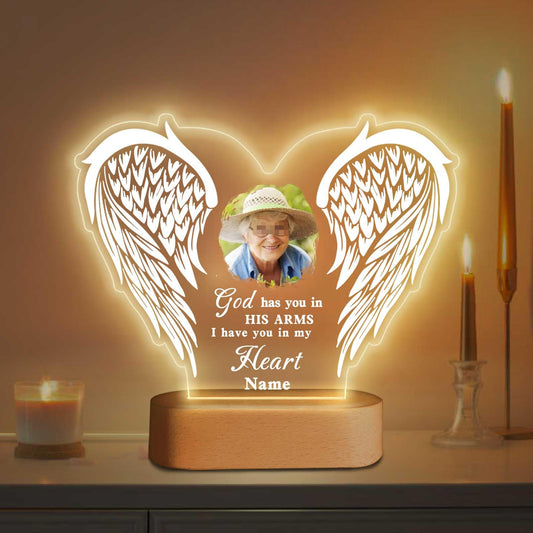 Personalized Memorial Gift Photo Night Light Customized Light Up Acrylic Plaque Lamp Sympathy Bereavement Remembrance Gift(Love Wings)