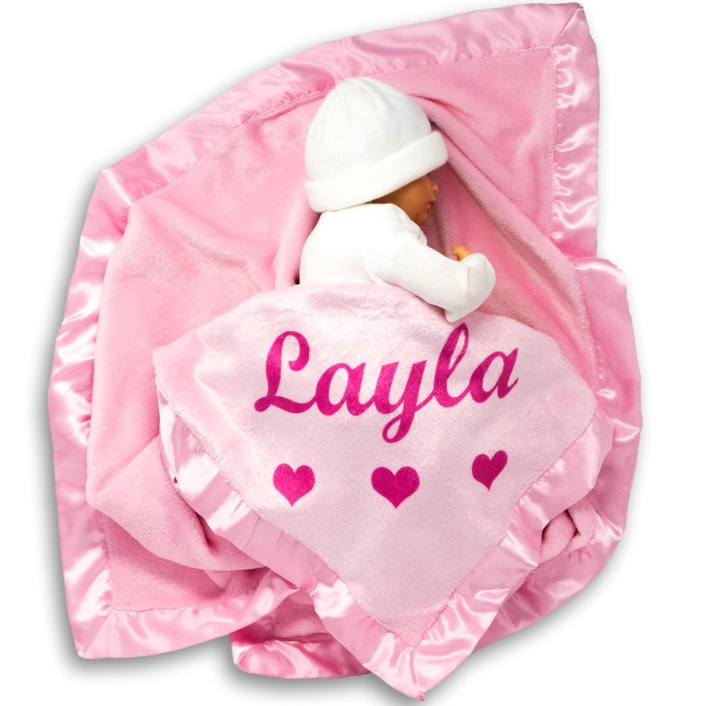 Custom Catch Personalized Baby Blanket for Girls - Pink - Newborn or Infant Gift with Name