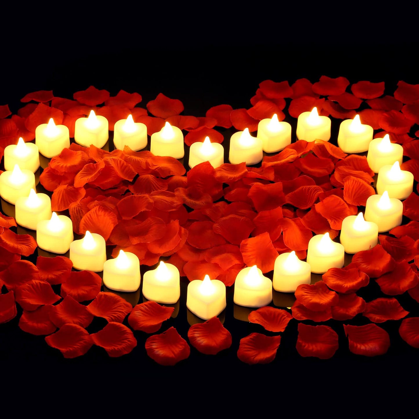 cridoz 2000 Pieces Artificial Rose Petals with 24 Pieces LED Tea Lights Candles, Romantic Decorations Special Night Set for Valentine's Day, Wedding Anniversary or Table Décor