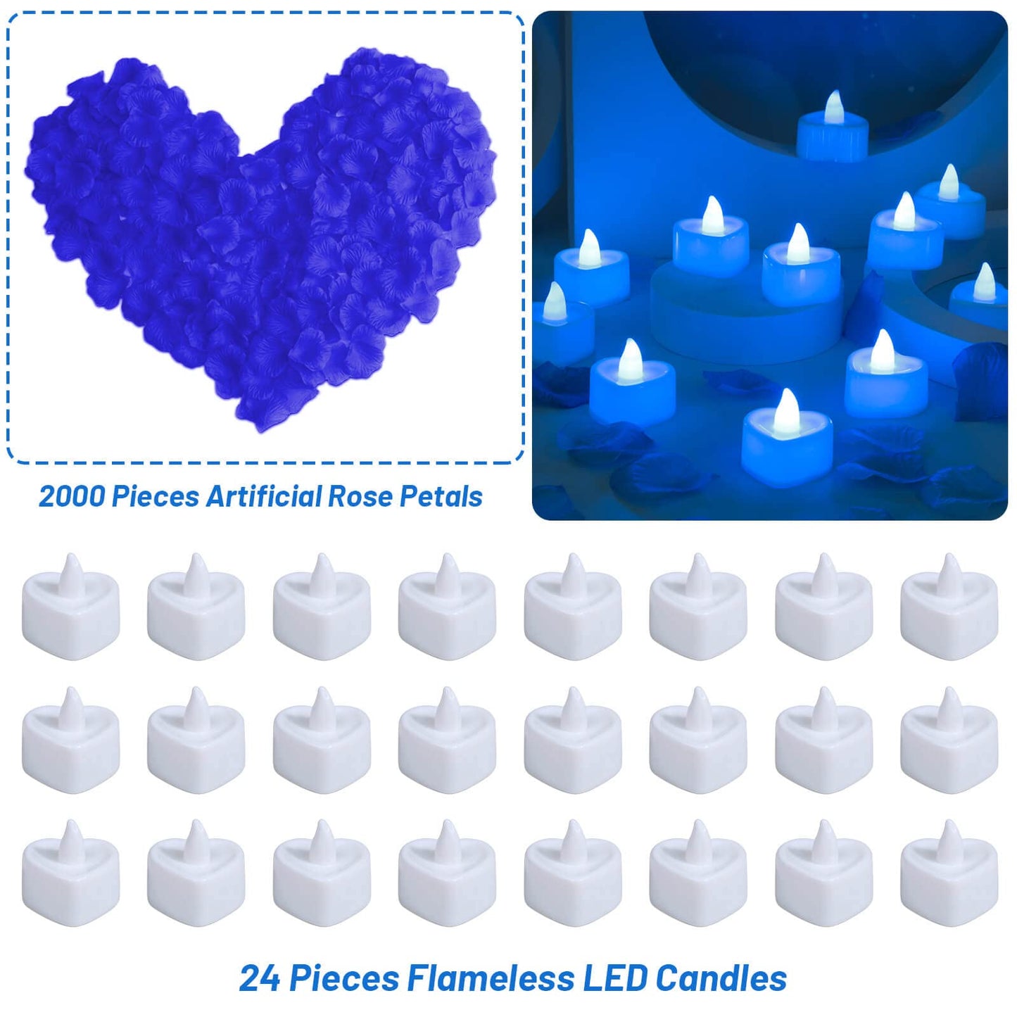 cridoz 2000 Pieces Artificial Rose Petals with 24 Pieces LED Tea Lights Candles, Romantic Decorations Special Night Set for Valentine's Day, Wedding Anniversary or Table Décor