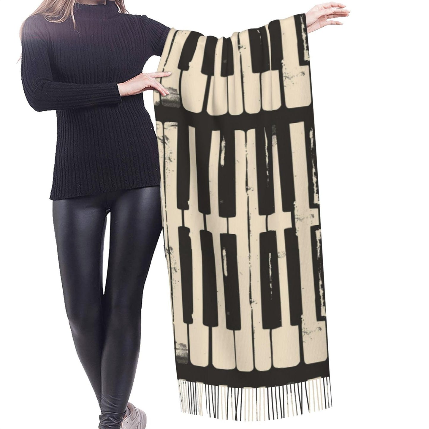 Lightweight Scarves Retro Piano Keys Music Fashion Scarf for Women Warm Soft Winter