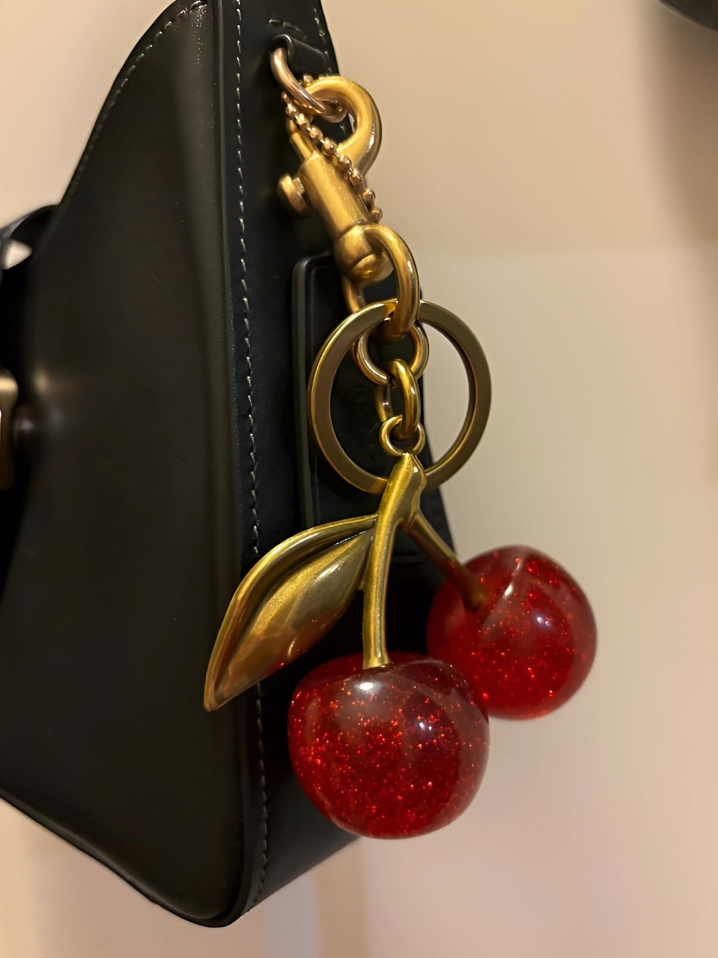 Luxurious 18K Gold Plated Cherry Bag Charm , Cherry Keychain Accessory Purse Charm