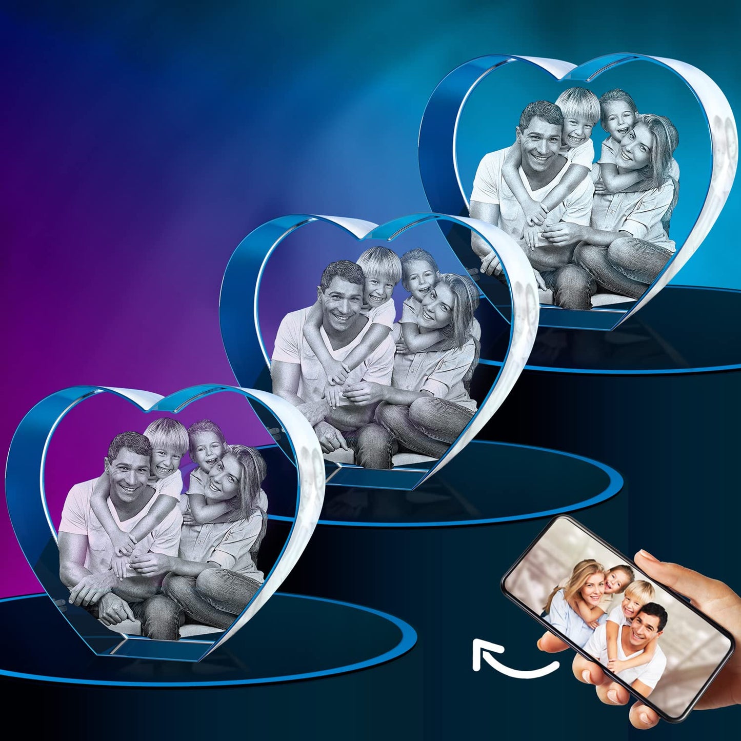 ArtPix 3D Crystal Photo, Valentines Day Personalized Gifts for Women, Wife, Men, Her, Him, Great V-Day Custom Gift With Your Own Photo, Customized Glass 3D Laser Etched Picture Wedding - Heart