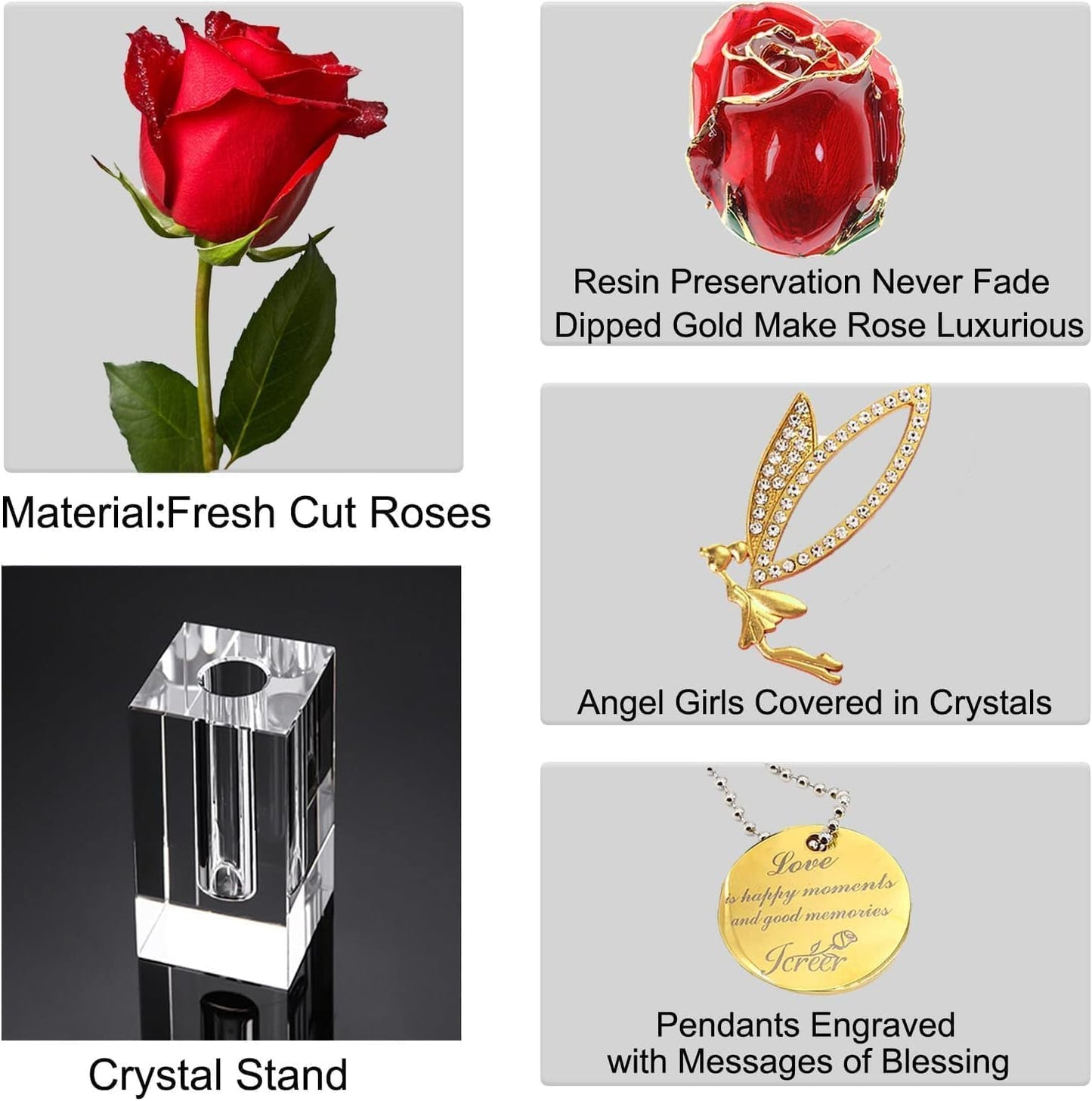 24k Gold Rose Valentines Day Gifts for Her Women,Real Rose Dipped 24K Gold,Best Gifts for Valentines Day Christmas Birthday Anniversary for Women,Mom,Grandma(Red,Crystal Stand)