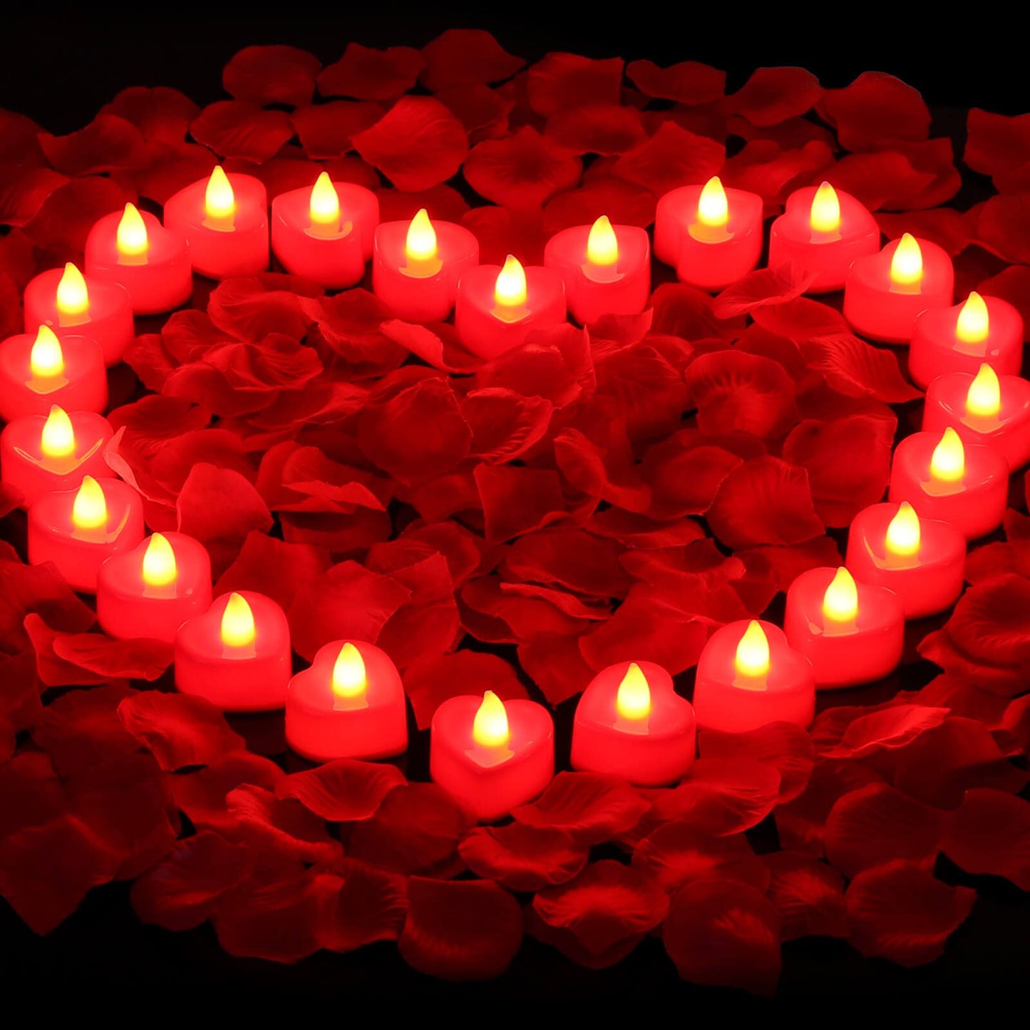 cridoz 2000 Pieces Artificial Rose Petals with 24 Pieces LED Tea Lights Candles, Romantic Decorations Special Night Set for Valentine's Day, Wedding Anniversary or Table Décor