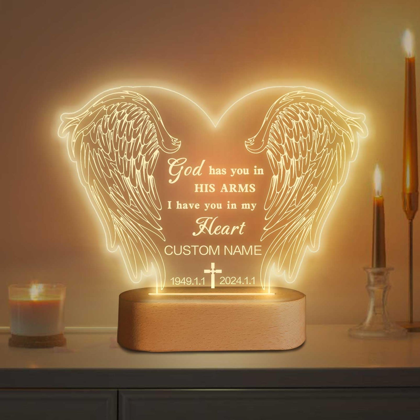 Personalized Memorial Gift Photo Night Light Customized Light Up Acrylic Plaque Lamp Sympathy Bereavement Remembrance Gift(Love Wings)