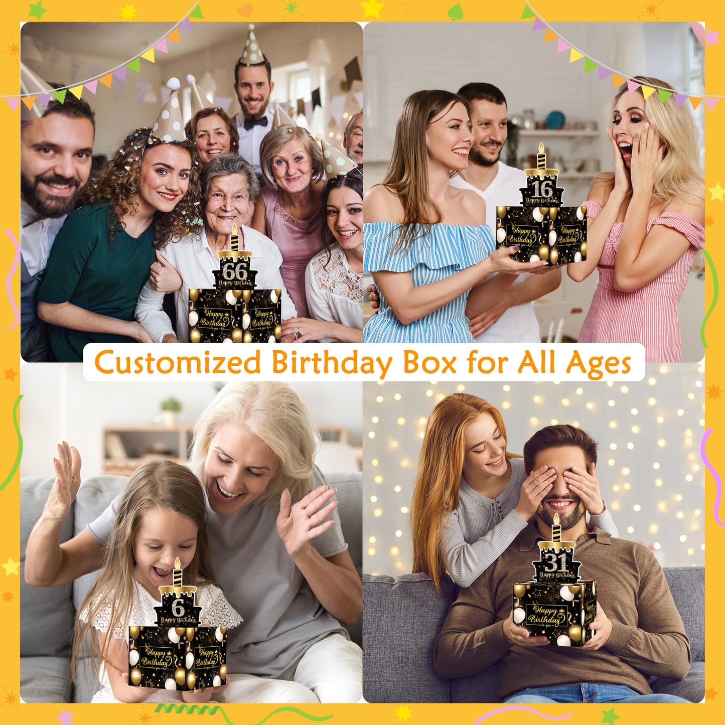 Money Box with Pull Out Birthday Card and Bags - A Fun Way to Gift Cash for Birthdays