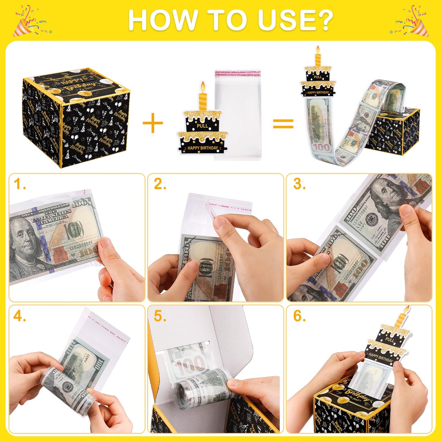 Money Box with Pull Out Birthday Card and Bags - A Fun Way to Gift Cash for Birthdays