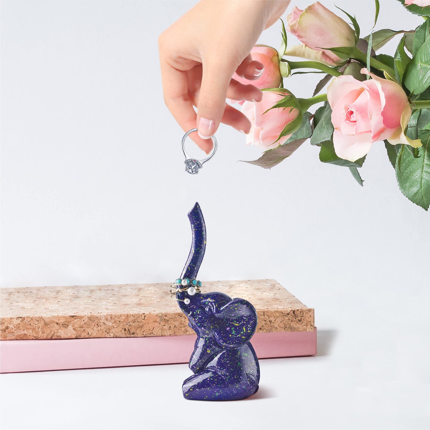 PUDDING CABIN Purple Elephant Ring Holder Cute Ring Organizer Stand Display, Unique Elephant Gift for Women Mom Mother's Day Birthday Engagement Bridesmaid Christmas Gift