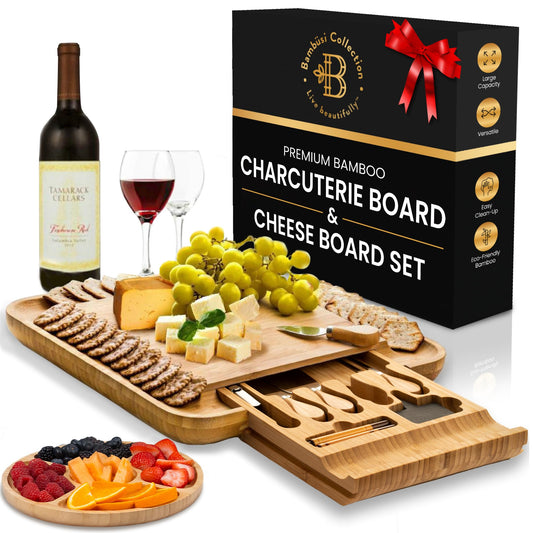 Charcuterie Board - Bamboo Cheese Board Charcuterie Boards Gift Set for Entertaining, Bridal Shower Gift, Wedding Gifts for Couples 2025, Housewarming Gifts New Home, Valentines Day Gifts for Women