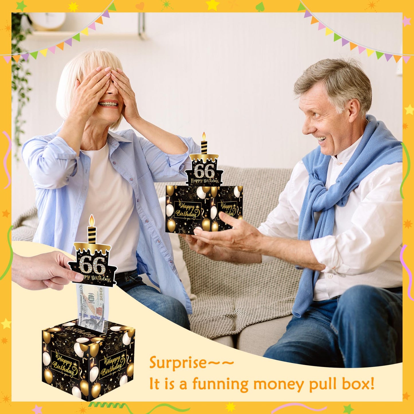 Money Box with Pull Out Birthday Card and Bags - A Fun Way to Gift Cash for Birthdays