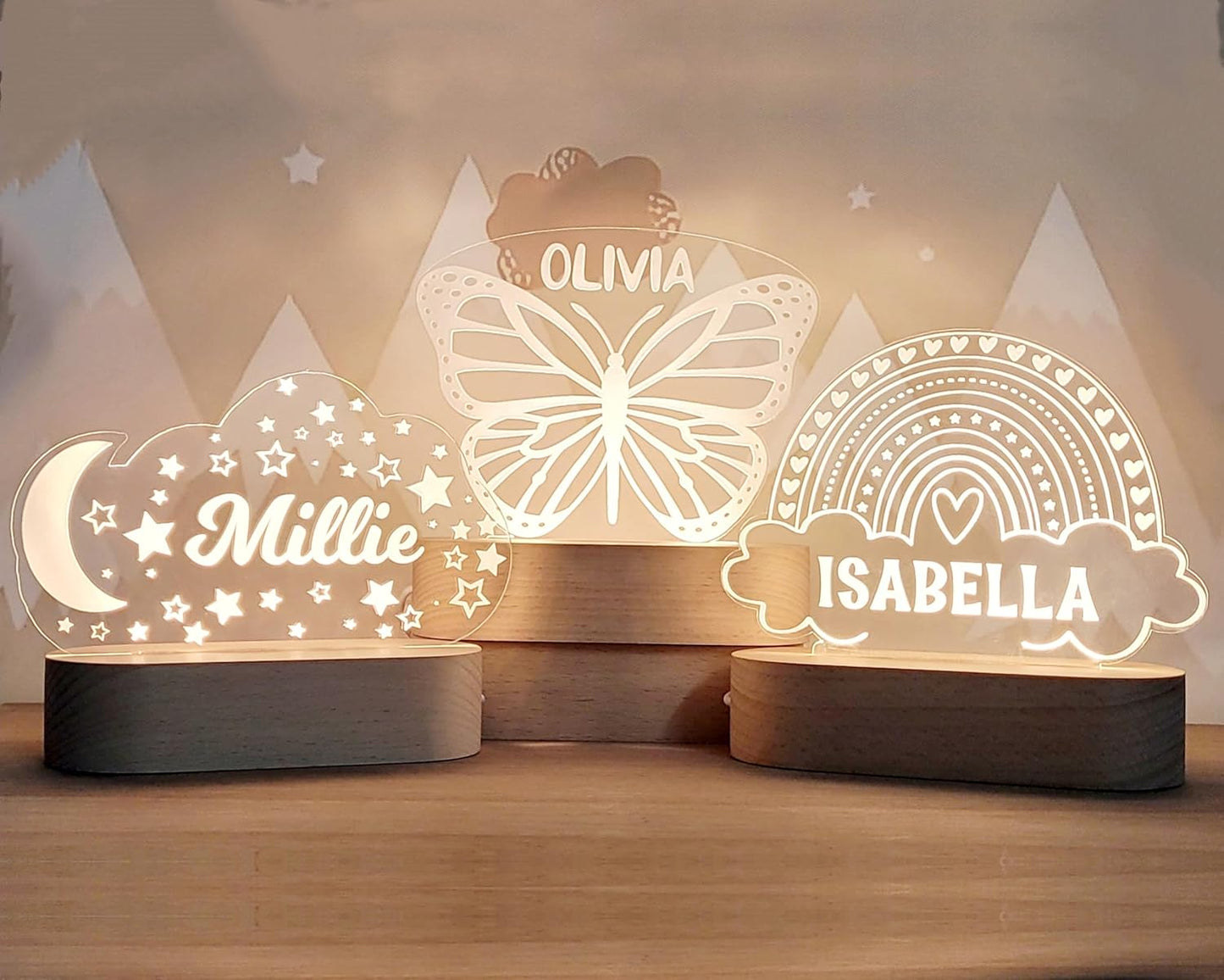 Custom/Unique Night Light Cute Personalized Baby Gifts Cloud Butterfly Rainbow Moon & Stars Customized Name Gifts Personalized Gifts for Kids Perfect Personalized Baby Girl Gifts and Customized Baby Gifts