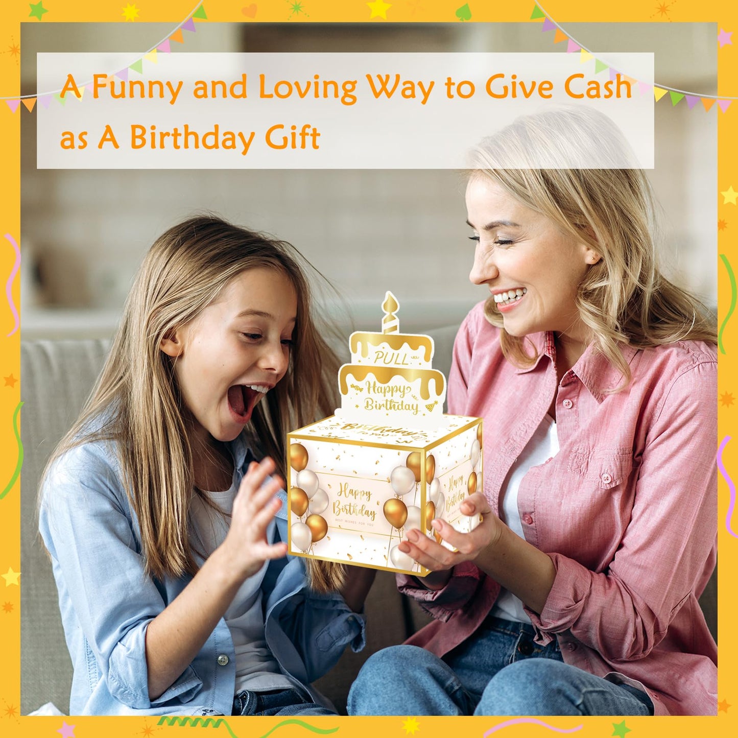 Money Box with Pull Out Birthday Card and Bags - A Fun Way to Gift Cash for Birthdays