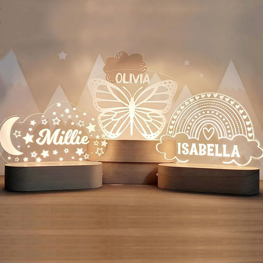 Custom/Unique Night Light Cute Personalized Baby Gifts Cloud Butterfly Rainbow Moon & Stars Customized Name Gifts Personalized Gifts for Kids Perfect Personalized Baby Girl Gifts and Customized Baby Gifts