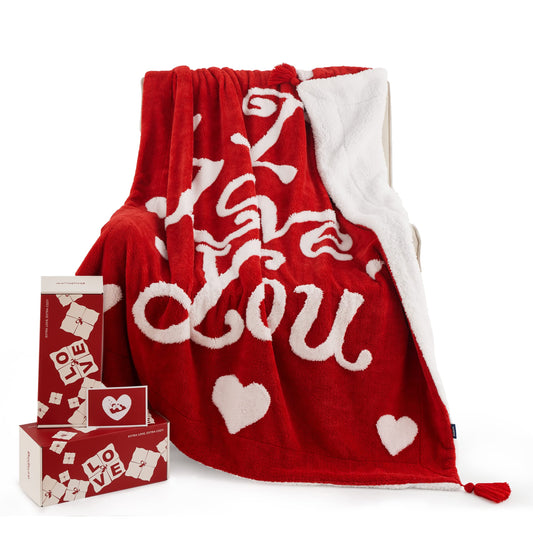 Bedsure Valentines Day Throw Blanket - Soft and Warm Sherpa Heart Blankets Valentines Day Gifts for Him and Her, I Love You Red 50"x60"