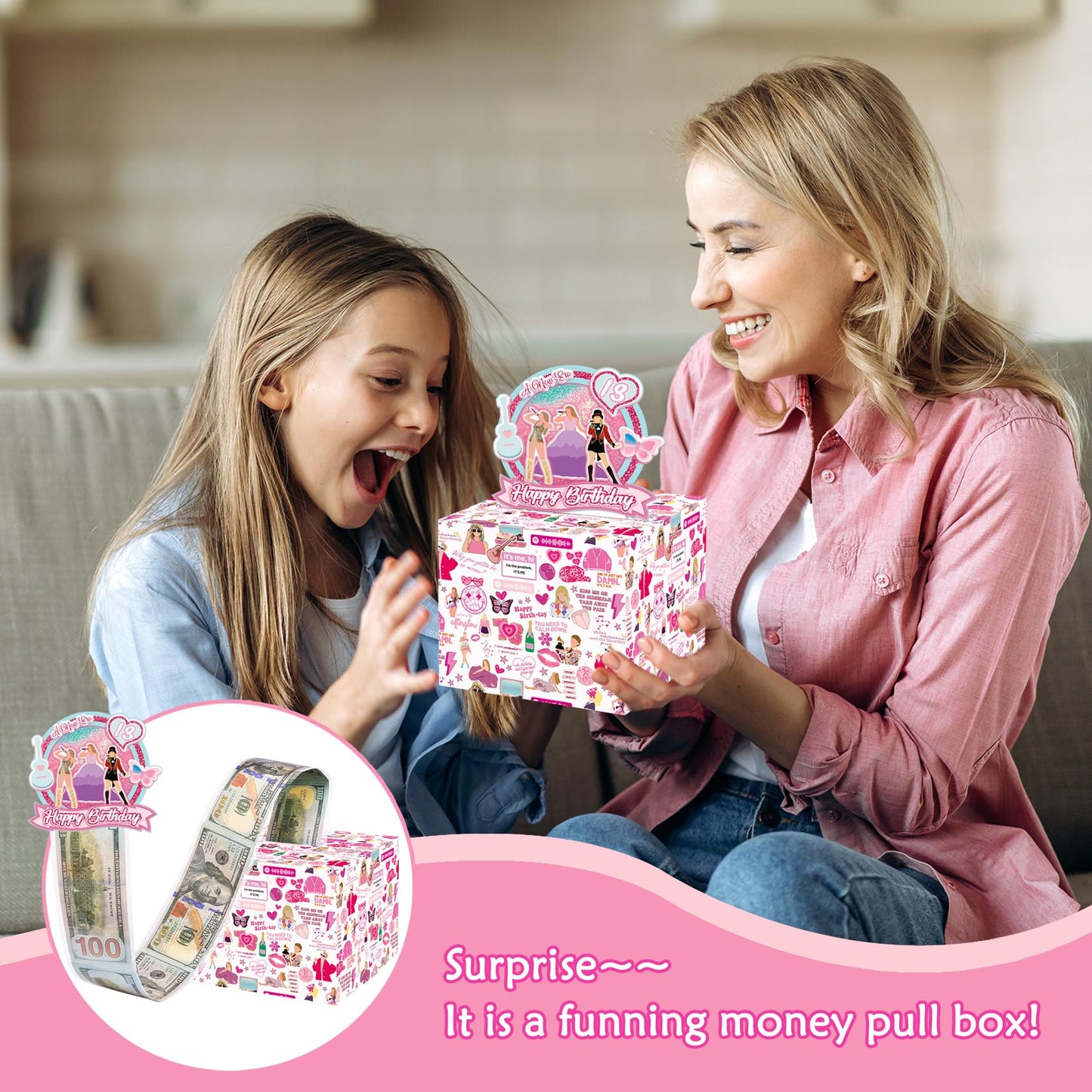 Money Box with Pull Out Birthday Card and Bags - A Fun Way to Gift Cash for Birthdays