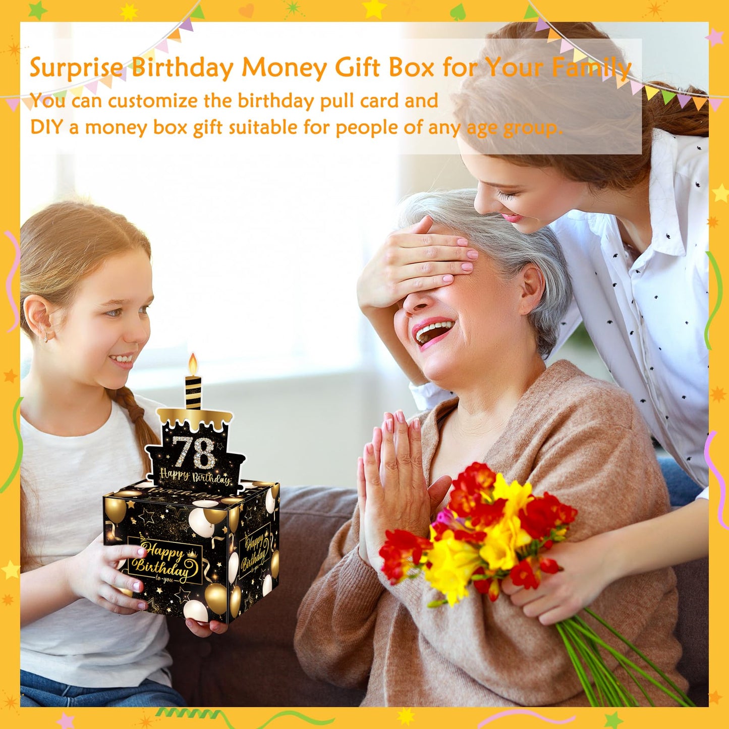 Money Box with Pull Out Birthday Card and Bags - A Fun Way to Gift Cash for Birthdays