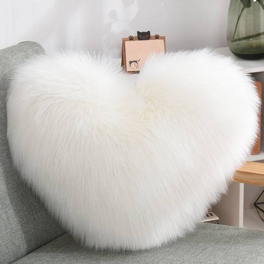 Throw Pillows Heart Shape Long Plush  Fluffy Shaggy Cushion Cover Sofa Cushions Decorative Pillow Covers Pillowcase White