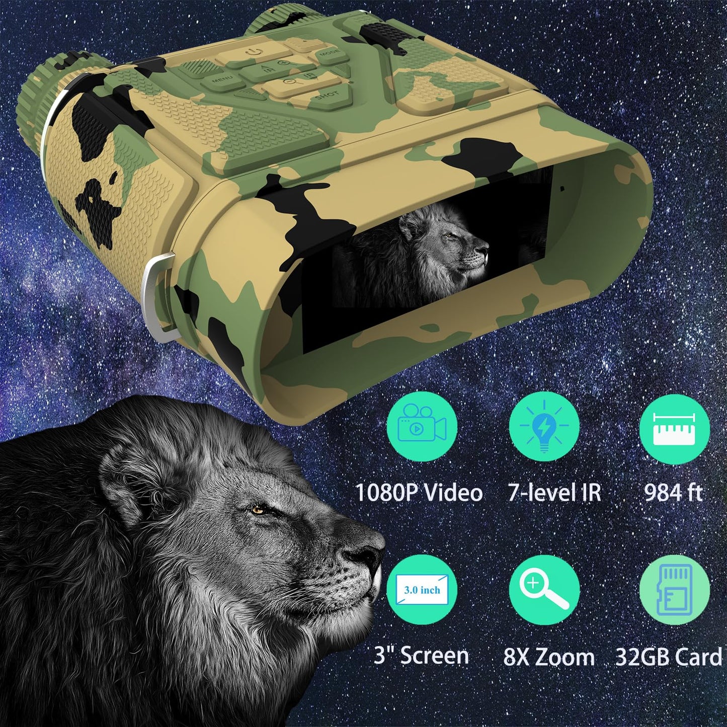 Night Vision Goggles - Night Vision Binoculars for Adults, Gifts for Men Him Husband Dad with 8X Zoom, 4000mAh Rechargeable Gear for Hunting & Camping