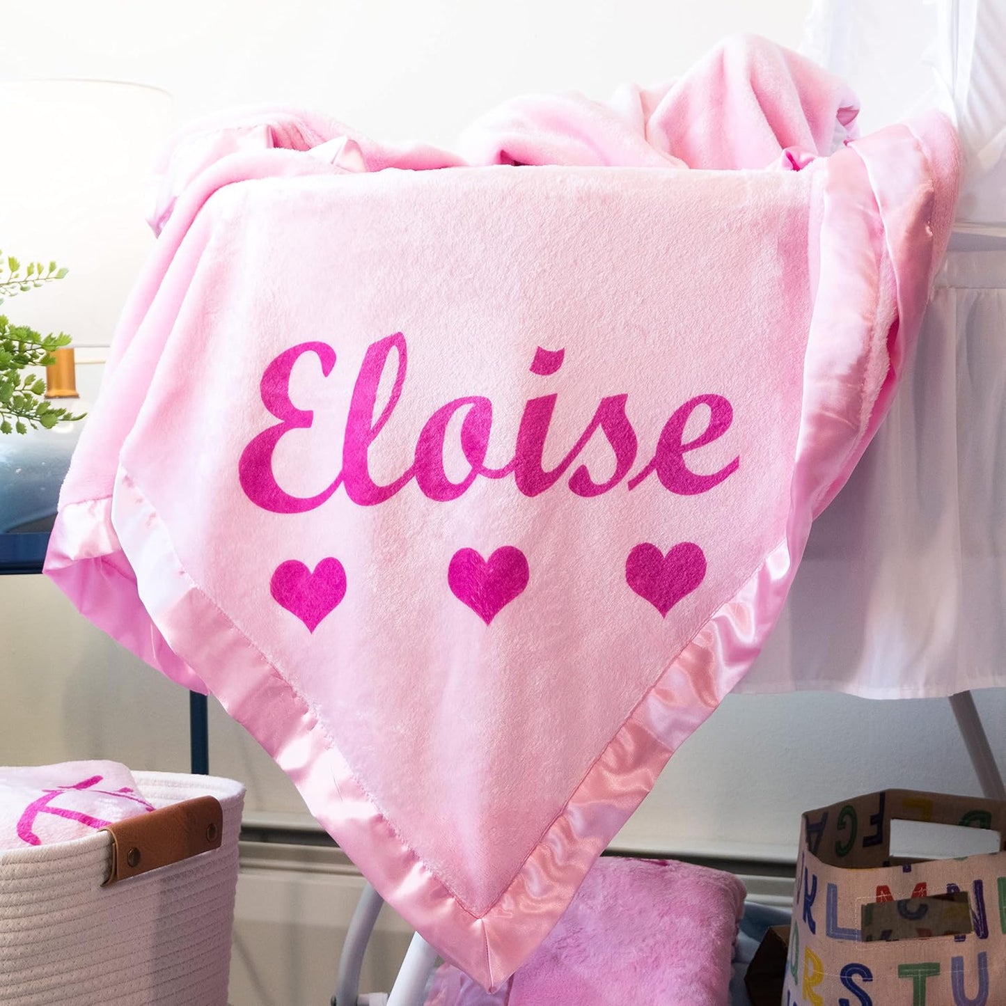 Custom Catch Personalized Baby Blanket for Girls - Pink - Newborn or Infant Gift with Name