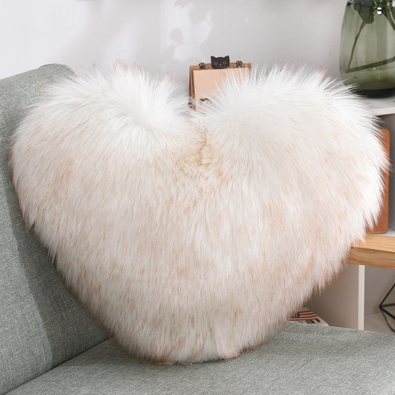 Throw Pillows Heart Shape Long Plush  Fluffy Shaggy Cushion Cover Sofa Cushions Decorative Pillow Covers Pillowcase White