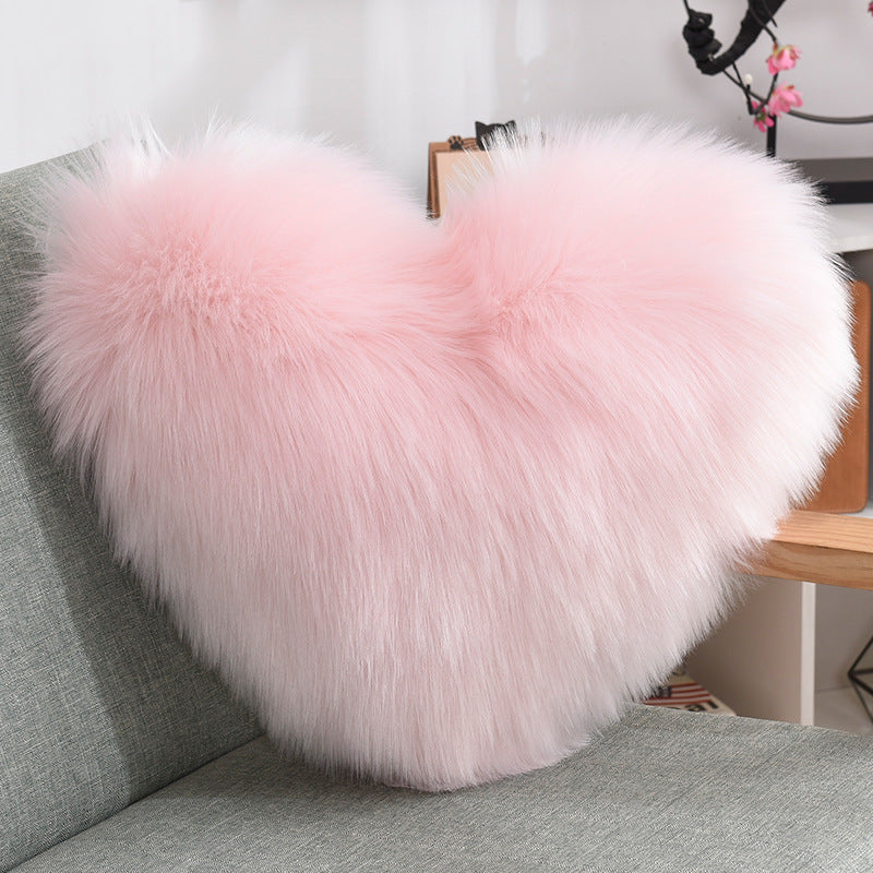 Throw Pillows Heart Shape Long Plush  Fluffy Shaggy Cushion Cover Sofa Cushions Decorative Pillow Covers Pillowcase White