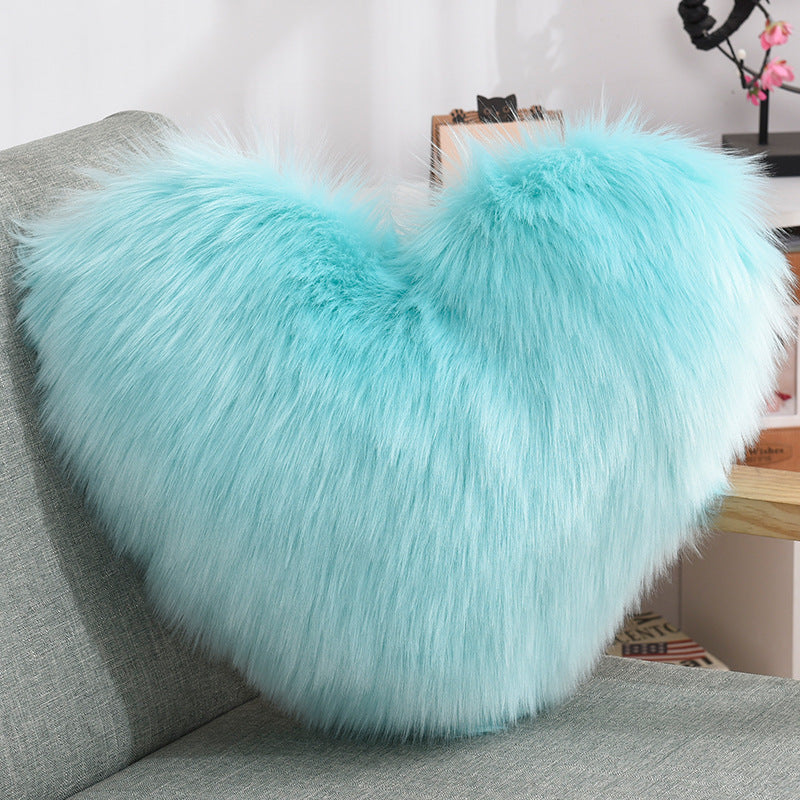 Throw Pillows Heart Shape Long Plush  Fluffy Shaggy Cushion Cover Sofa Cushions Decorative Pillow Covers Pillowcase White