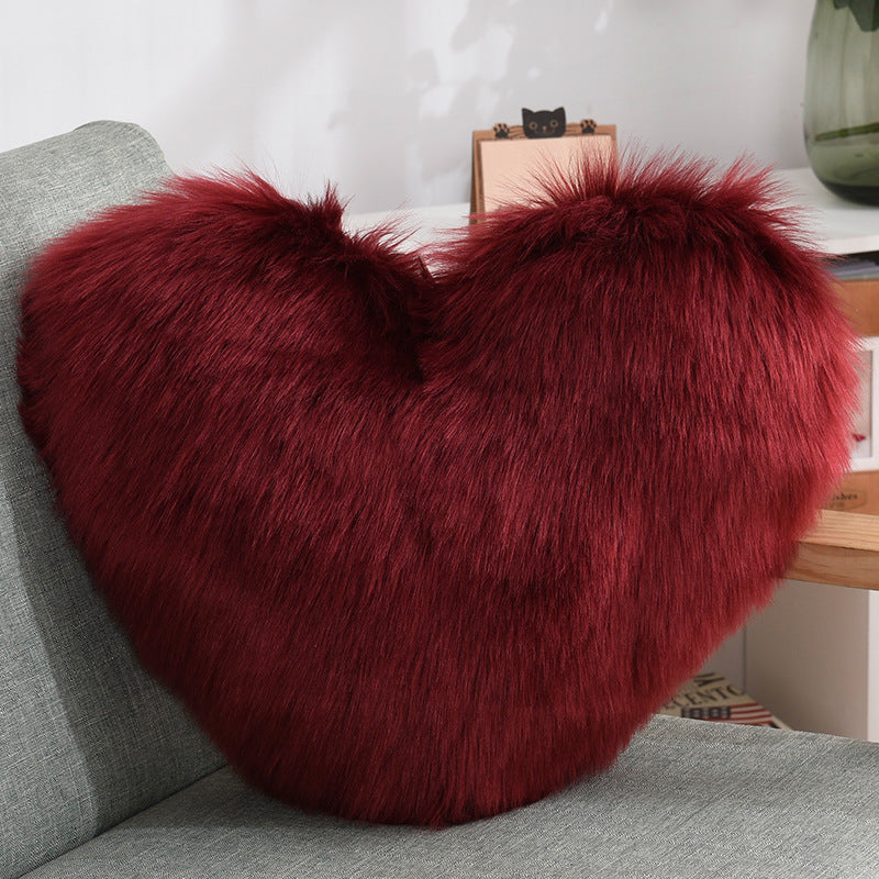 Throw Pillows Heart Shape Long Plush  Fluffy Shaggy Cushion Cover Sofa Cushions Decorative Pillow Covers Pillowcase White